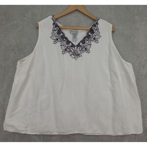 Catherines‎ Embroidered Linen Blend Tank Top Sleeveless White 4XL Beach Resort